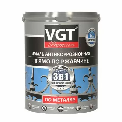 ВГТ PREMIUM ВД-АК-1179 грунт-эмаль 3 в 1 по ржавчине, акриловая, антикоррозионная Бордовая Ral 3011, 10 кг